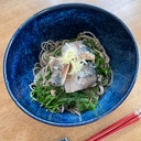 サバ缶と薬味で食べる  冷やし蕎麦